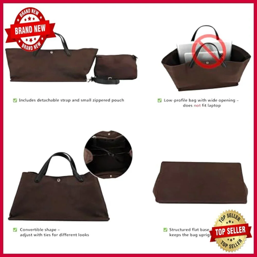 Large Tote Bag with Pouch, Canvas or Leather, Adjustable Crossbody Shoulder Bag